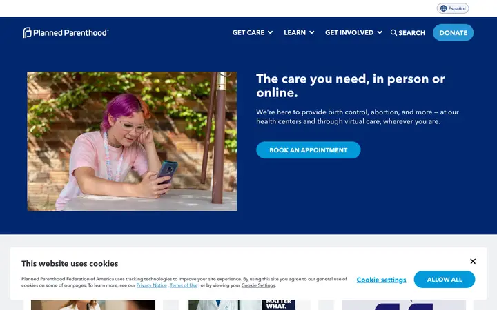 Planned Parenthood 网站截图